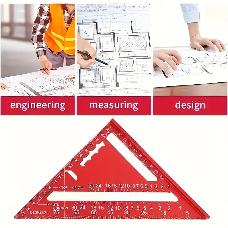 Precision Red Aluminum Woodworking Square — 90° Layout & Marking Tool