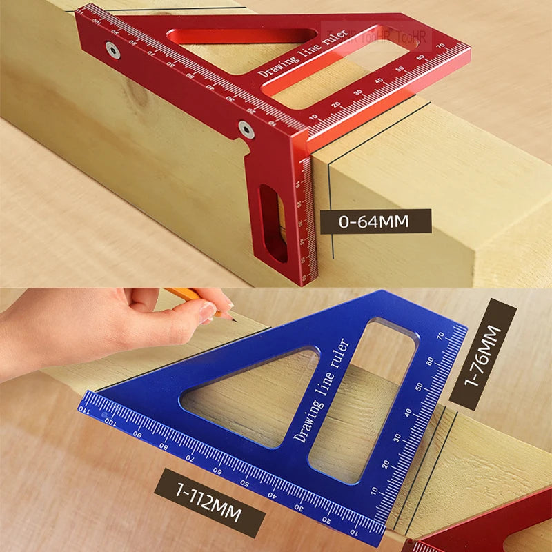 Precision Aluminum Layout Square — 140mm Woodworking Triangle Ruler