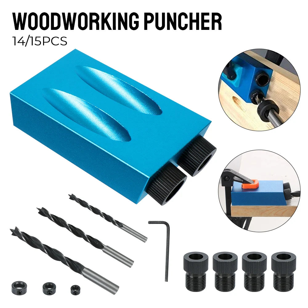 Pocket Hole Jig Kit — 15-Piece Set with Drill Bits & Clamp