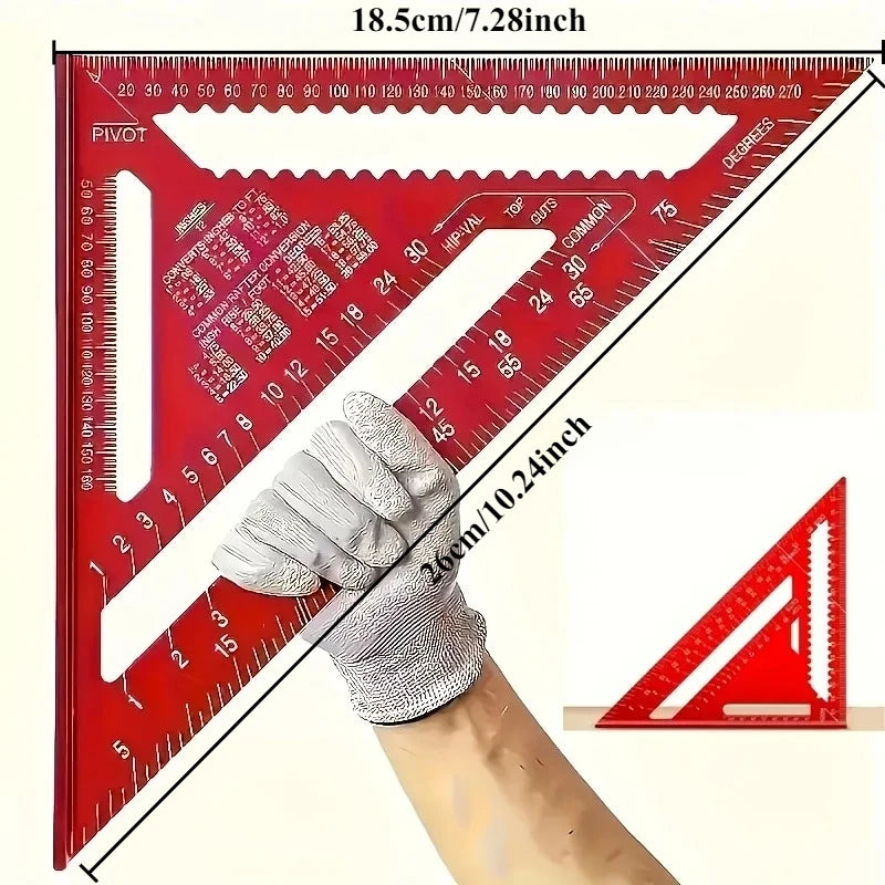 Precision Red Aluminum Woodworking Square — 90° Layout & Marking Tool