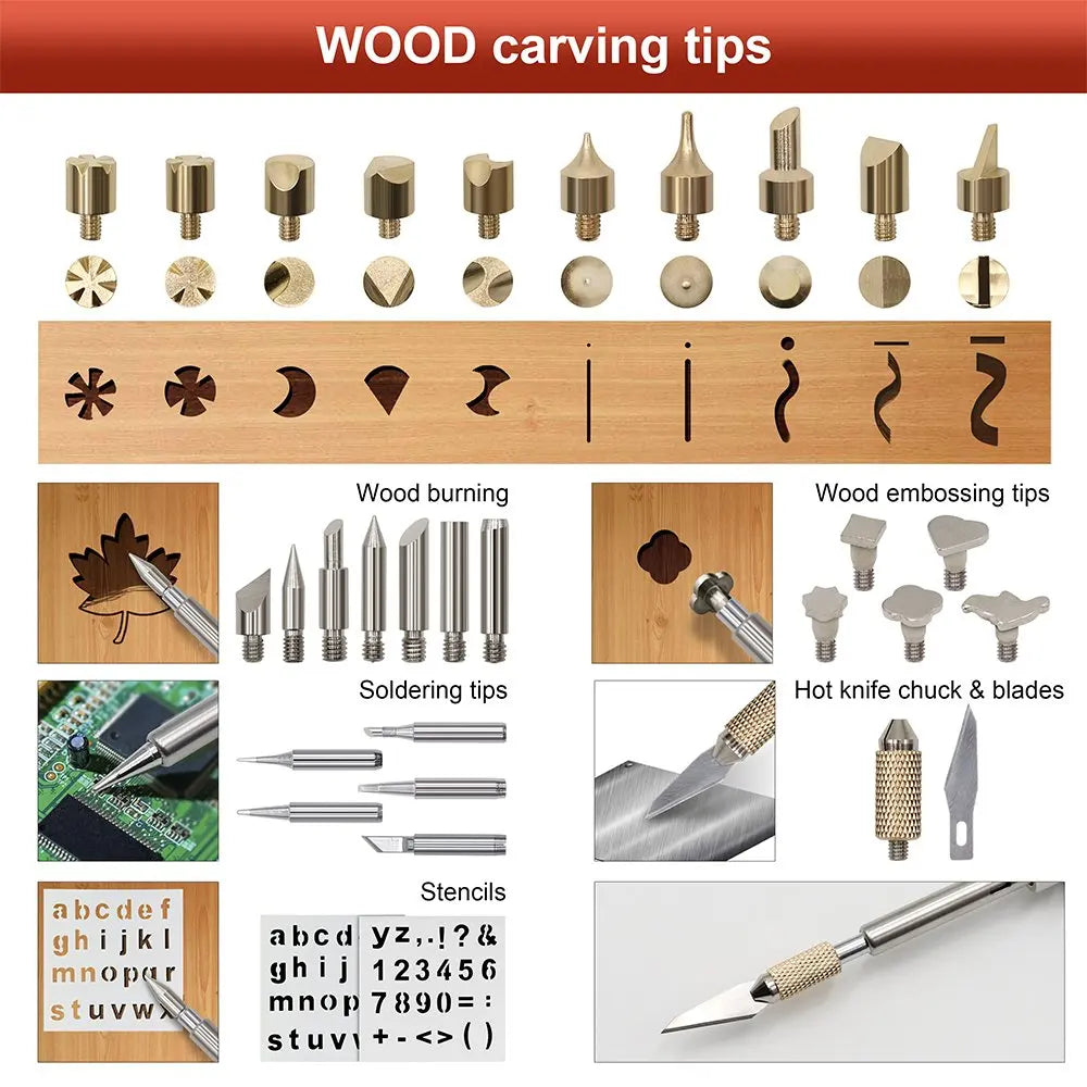 80W Wood Burning & Pyrography Kit — 28-Piece Tip Set