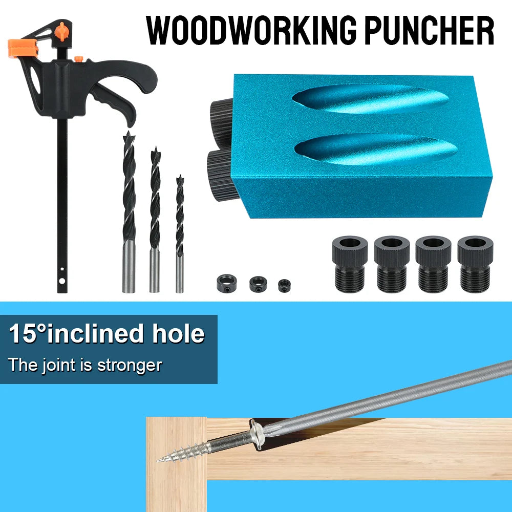 Pocket Hole Jig Kit — 15-Piece Set with Drill Bits & Clamp