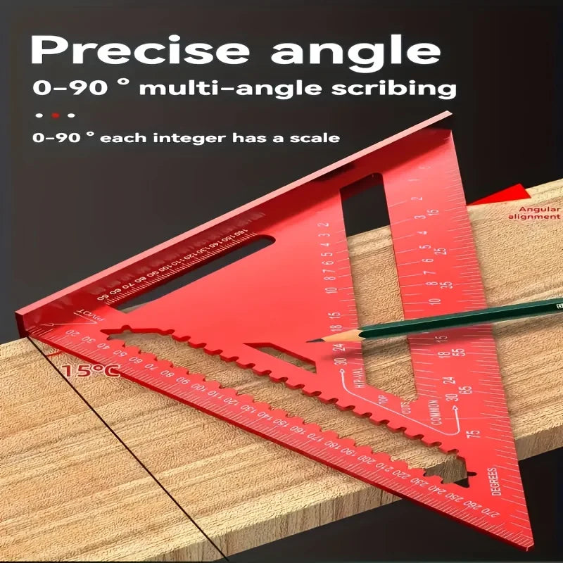 Precision Red Aluminum Woodworking Square — 90° Layout & Marking Tool
